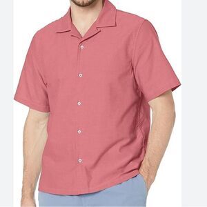 Club Monaco Short Sleeve Camp Collar Oxford Shirt Shirt, Pink/Rose, Large, NWT